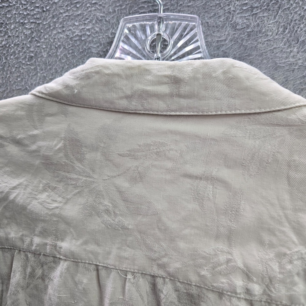 Tommy Bahama Men Button Up Shirt Large Beige 100% Silk Textured Palm Tree Collar - Picture 9 of 9
